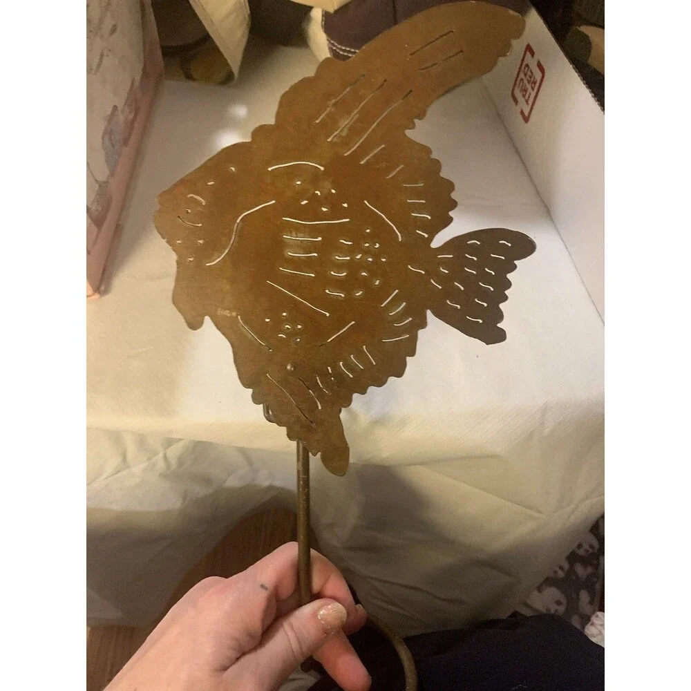 Silvestri Metal Angel Fish Tall Votive Holder~Cutouts For Light~Copper Color